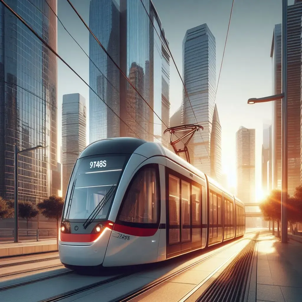 Tram on a track