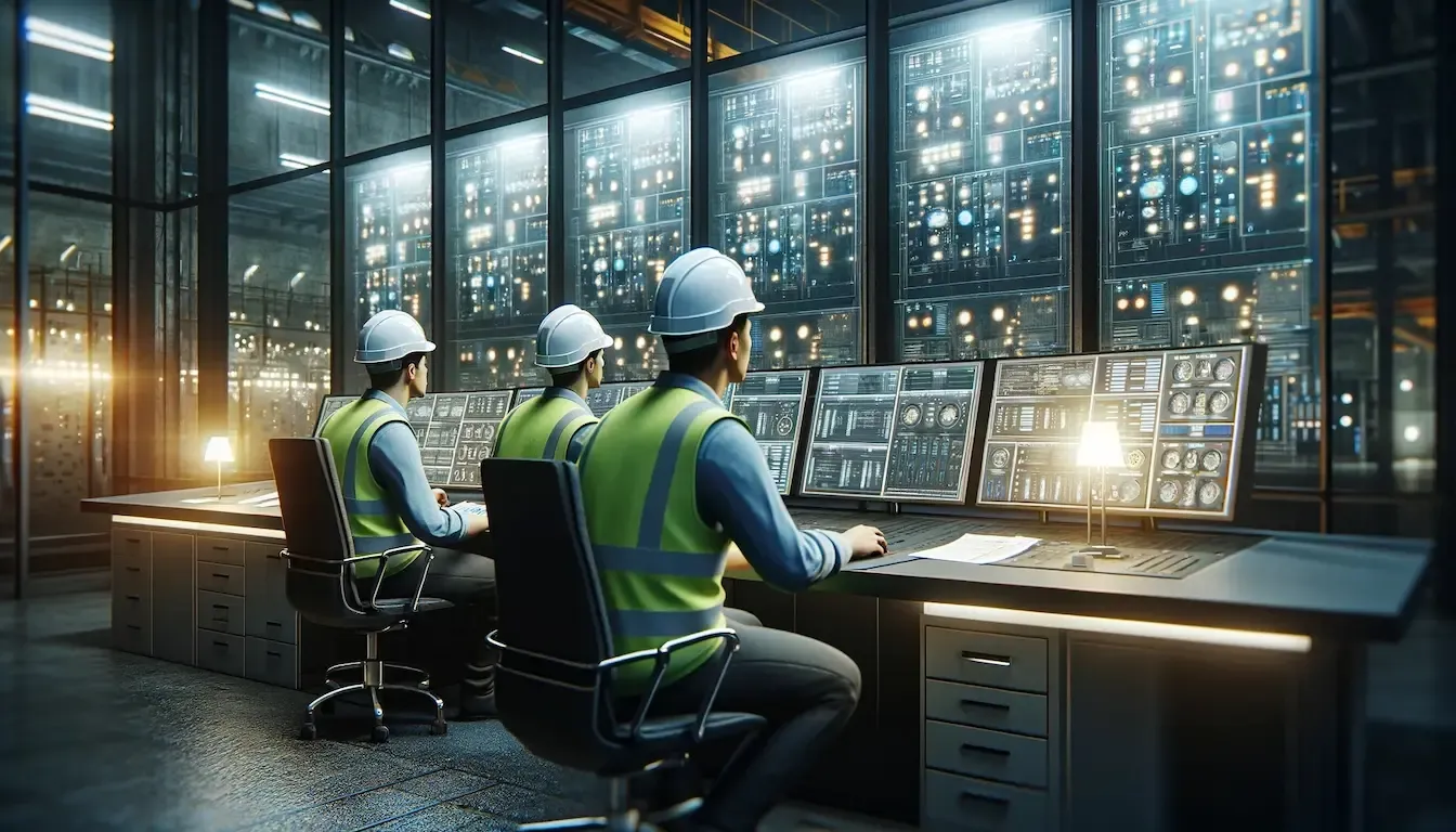 Workers controlling machinery